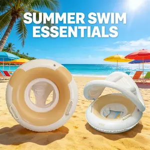 Cream Style Shaded Inflatable Pool Float, Gentle Apricot- Contrast, Foldable Canopy Design, Thickened PVC, Fun Summer Water Play