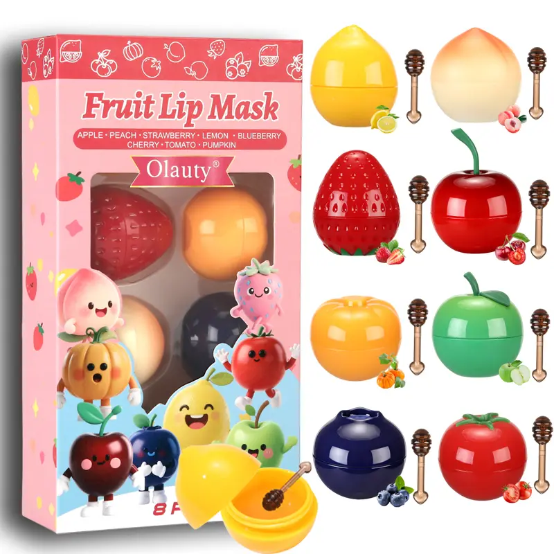 4/6/8 Pcs Mini Bee Lip Balm Lip Mask Fruit Pot, Moisturizing Lip Sleeping Mask Overnight Lip Treatment, Strawberry, Apple, Lemon, Peach, Prevent Dry Cracked Tinted Lip Balm with Propolis & Vitamin E, Perfect for birthdays, Valentine's Day or Christmas