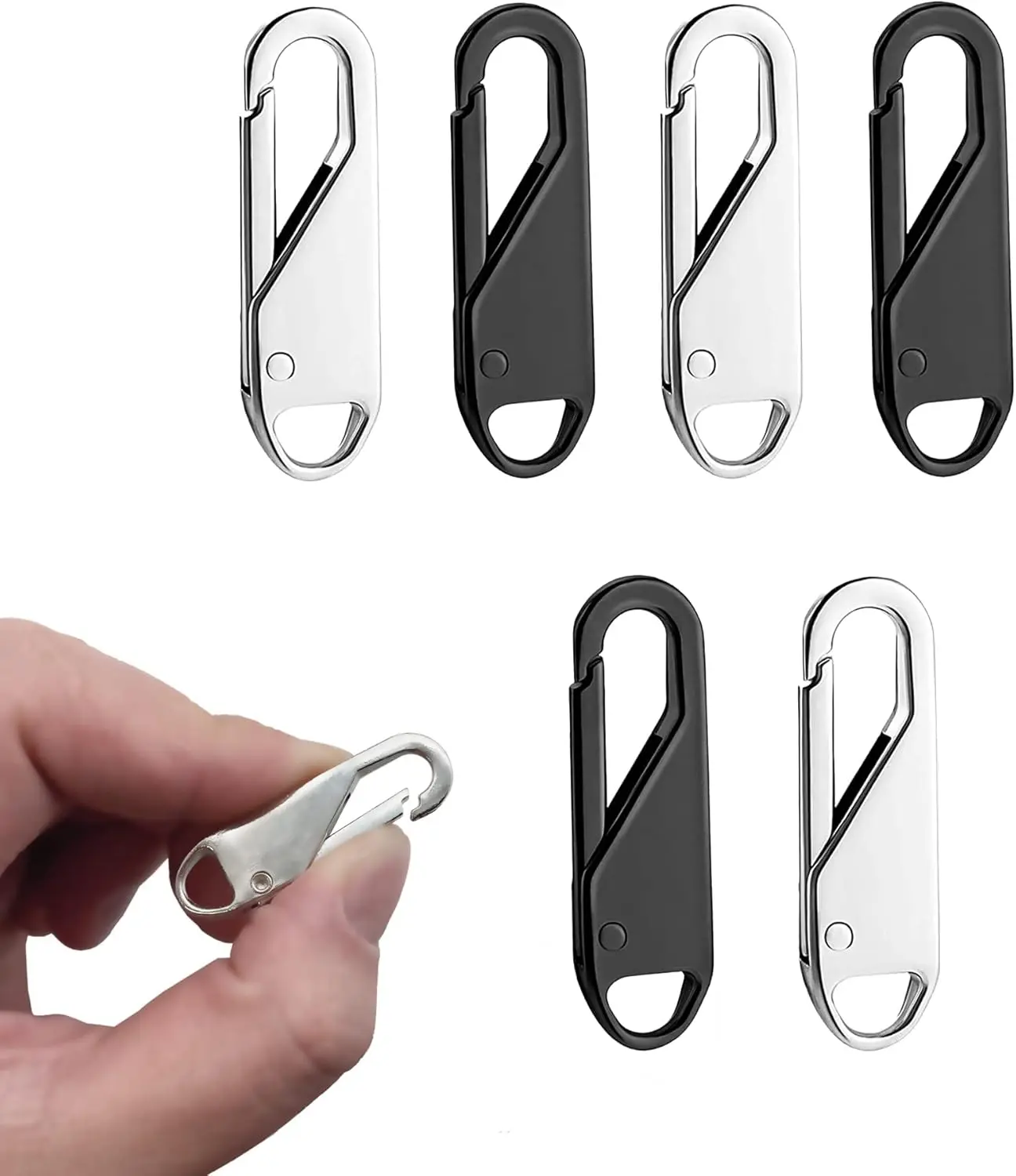 6 count Zipper Pull Replacements, Zipper Repair Kit Zipper Slider Pull Tab Universal Zipper Fixer Metal Zipper  Pullers Handle Zipper Extenders for Clothing Jackets Backpack Boots Purse Coat