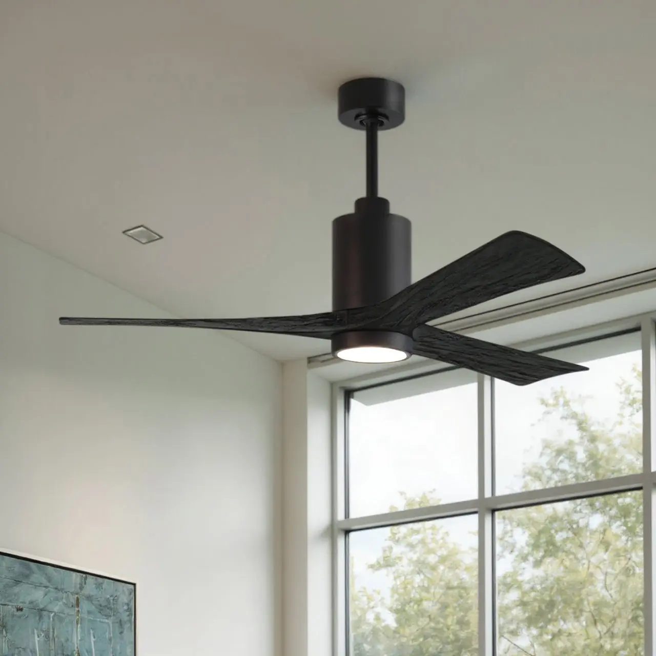 UMC9441 Art Deco Indoor/Outdoor Ceiling Fan, 14" (Plus Downrod) H x 60" W x 60" D, Matte Black Finish, Thistmere Collection