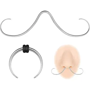 Mustache Septum Ring & Horseshoe Pincher Nose Piercings Kit, 16G 14G Stainless Steel Buffalo Hanger Style Jewelry for Men Women