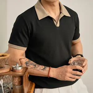 Men's Textured Waffle-Knit Polo Top - Lightweight Airy Shirts, All-Day Comfortable Fit for Weekend Brunch and Office Casual Wear