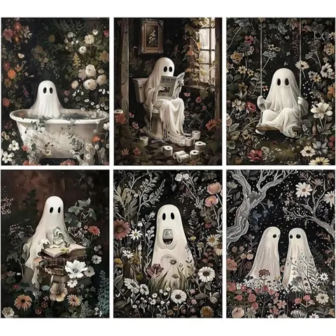 GemZono 5D Square & Round Drill Diamond Painting DIY Craft Kits - 3/4/6/9-Piece Sets, High-Definition Printed, Spooky Halloween Designs (Pumpkin, Haunted House), Abundant Beads, Wall Decor, 1* Glue, Graduation & Christmas DIY Craft Supplies
