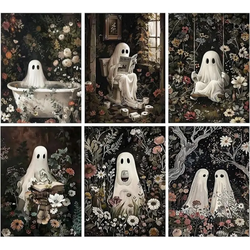 GemZono 5D Square & Round Drill Diamond Painting DIY Craft Kits - 3/4/6/9-Piece Sets, High-Definition Printed, Spooky Halloween Designs (Pumpkin, Haunted House), Abundant Beads, Wall Decor, 1* Glue, Graduation & Christmas DIY Craft Supplies