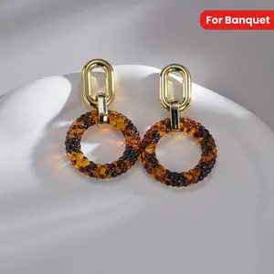 Tortoiseshell Colour Patchwork Circle Earrings Daily Party Vintage Elegant Earrings