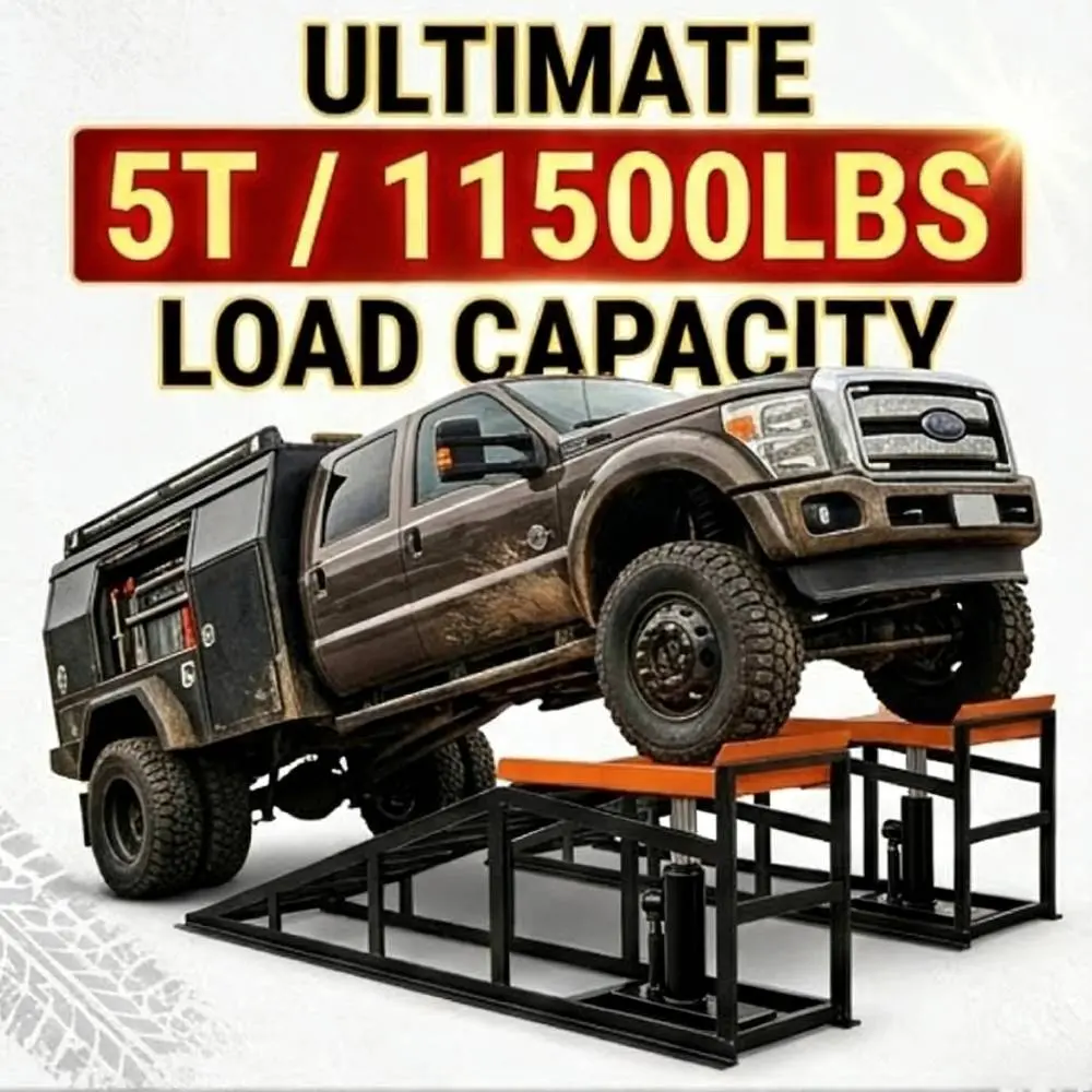 2PCS 11000 LBS (5t) Steel Frame Hydraulic Car Ramps, Heavy-Duty Adjustable Height 9.5-15in Portable Lift, Low-Profile for Trucks/SUVs Garage Repair, Auto Repair Tool