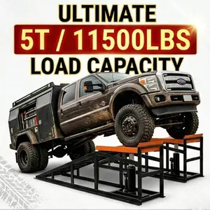 2PCS 11000 LBS (5t) Steel Frame Hydraulic Car Ramps, Heavy-Duty Adjustable Height 9.5-15in Portable Lift, Low-Profile for Trucks/SUVs Garage Repair, Auto Repair Tool