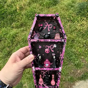 Pink and black coffin shelf