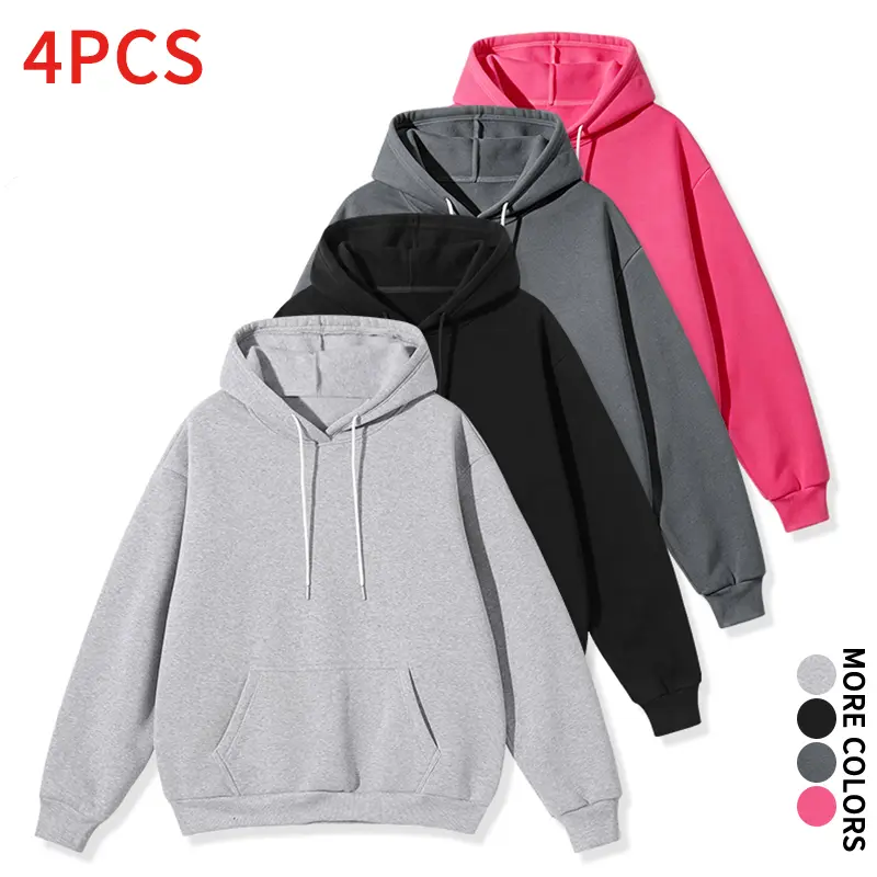 Four-piece cold–warm multicolor pullover hoodie set for men and women, made from soft, skin-friendly fabric; perfect for shopping, dates, casual everyday wear, and versatile long-sleeve hoodies.