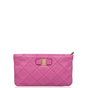 Pre-owned SALVATORE FERRAGAMO Leather clutches & wristlets Vara Bow Clutch Lambskin Purple (mg011926g6)