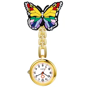 Butterfly Nurse Watch – Quartz Analog Fob Pocket Watch with Easy-to-Read Digital Dial, Colorful Alloy Case & Brooch Design – Medical Work Watch for Men & Women
