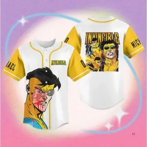 Custom Invincible Baseball Jersey, Cartoon Jersey, Invincible Mark Superhero jersey, Comic Book Fan Gift, custom name and number