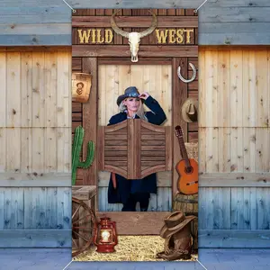 2D Flat Banner Door Cover, Western Party Decor, Cowboy Studio Props, Large Fabric Background, Birthday Party, Fun Game Supplies