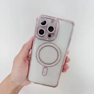 junk phone case Bright Diamond clear Phone Case Sparkling Powder Magnetic Ring Shockproof Luxury Case for iPhone 17 16 15 Pro Max