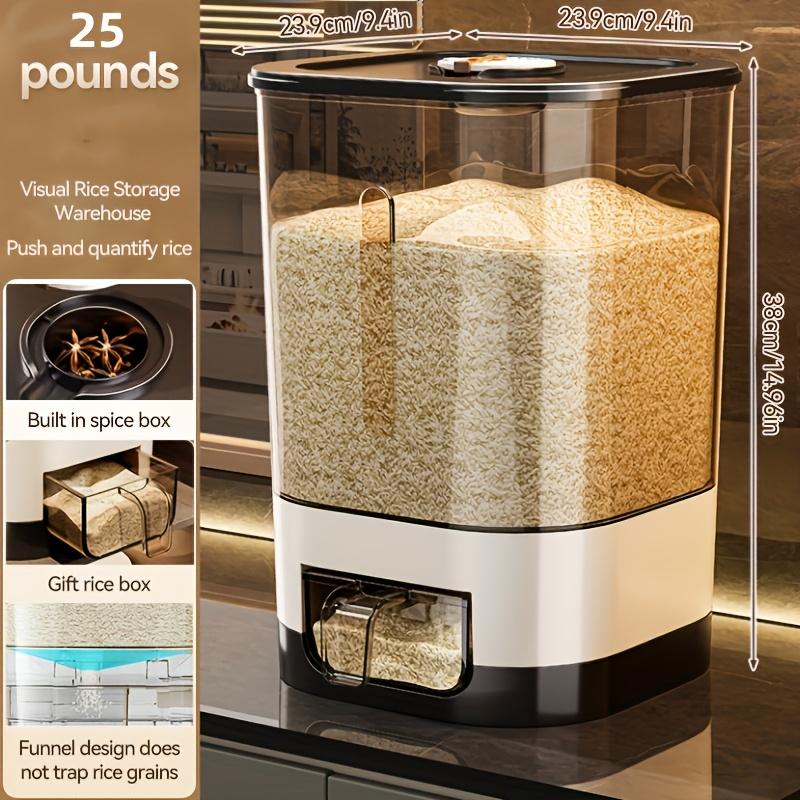 14/25LBS Rice Dispenser, Large Grain Container Storage with Lid Measuring Cylinder Household Cereal Dispenser Bucket for Kitchen Soybean Corn ，Grain Storage Bin