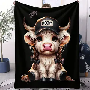 Cute Animal Blanket, Trendy Cartoon Cow Print Soft Blanket, All-Season Comfortable Throw, Cozy Home Accessory