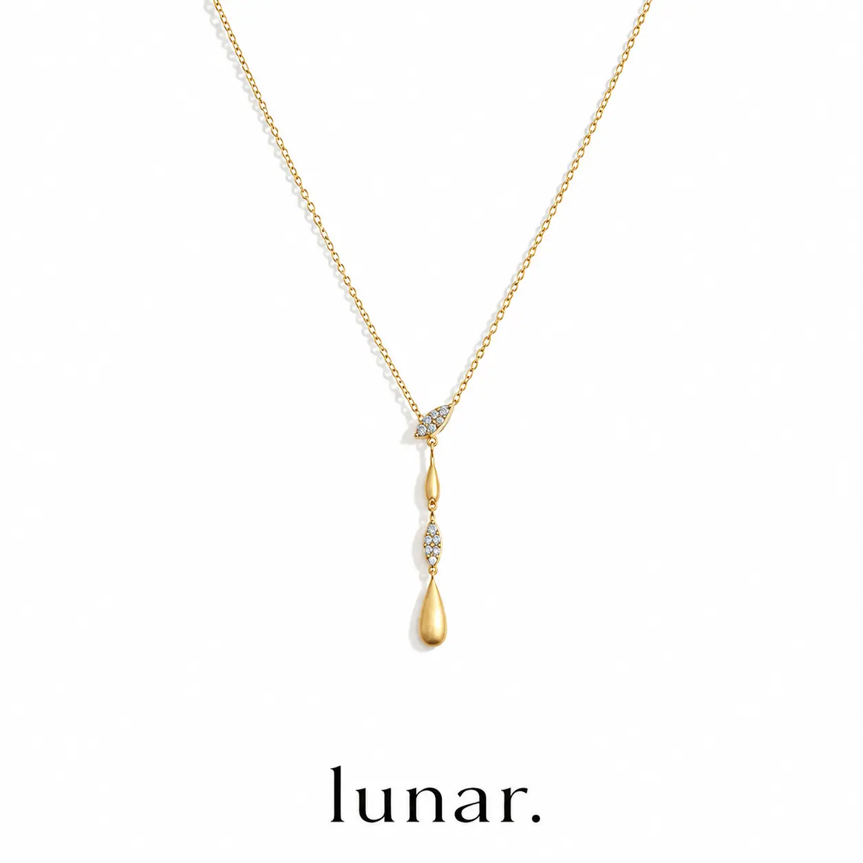 Women's Lunar Gold-Tone Y-Drop Pendant Necklace, Stainless Steel Chain with CZ-Plated Copper Charm, 16-18 in Lariat Stainless Steel Jewelry