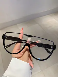 Women's New Luxury Large Frame Fashion Glasses, Trendy Half-Rim Design, High-End Style, Casual Colorblock Eyewear, All Seasons
