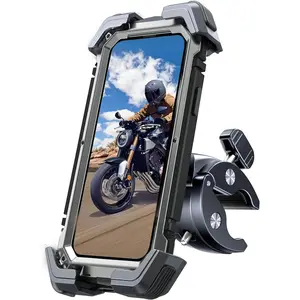 Motorcycle Phone Mount Holder, [Ultra-Stable][7 inch Phone Friendly] Bike Holder Handlebar Cell Clamp Harley Accessories for iPhone 16 15 14, 4-7" Smartphones