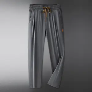 Men’s Lyocell Summer Casual Pants — Loose Fit, Drawstring, Straight Leg, Breathable Lightweight Fabric, Stretch, Cooling Ice Silk Long Pants