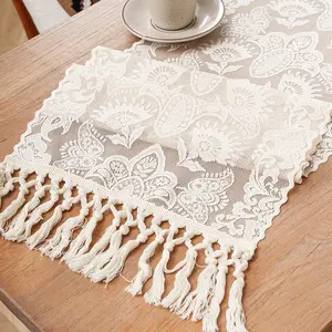 Tablecloth and table runner with a high-end feel, tassel knit, for TV cabinet, coffee table, dining table, modern minimalist long lace design