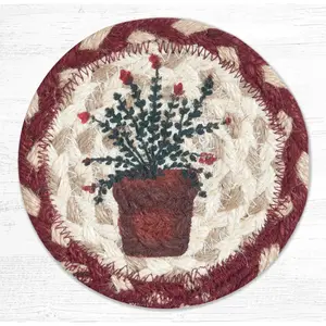 212 MAIN Multi-Color Hand-Stenciled Thyme Printed Natural Jute Round Coaster Set - 5x5 in, Braided Look Kitchen Tableware Coasters