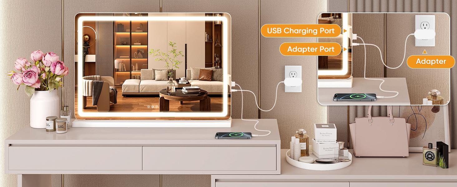 【New】LED Illuminated Makeup Mirror with Built-in lights, Small Smart Touch-Controlled Makeup Mirror with Adjustable lighting.