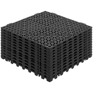 VEVOR Modular Interlocking Cushion Tiles, 12-Pack 12"x12" 1.5cm Soft PVC Splicing Tiles with Locking Tabs, Non-Slip Drainage Holes, Drainage Pins, Floor Mats for Restroom, Pool Wet Areas, Black