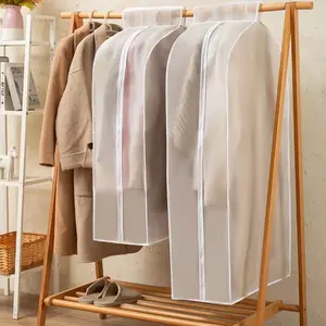 Hanging Clear Garment Bags for Closet Storage,  43”/47”  Long Dust Covers for Coat, Dress, Fur, Shirt, Bottom Enclosed,for an open closet