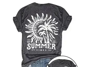 Women's Summer Vibes Palm Tree Print Round Neck Tee Breathable Short Sleeve Crewneck T-shirt for Vacation Daily Wear Vintage Graphic Tees