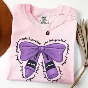 Preschool Comfort Colors Shirt, Pre-K Coquette Shirt, Back to School Shirt, Teacher Shirt, Elementary School Shirt, Preschool Crayon Tee