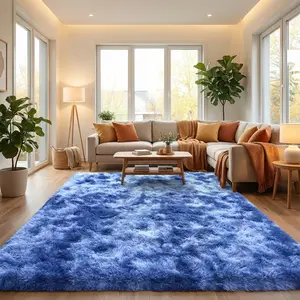 XEXSIN Large Shag Area Rugs for Living Room Bedroom, Tie-Dye Navy Blue Indoor Super Soft Fuzzy Plush Rugs, Upgrade Anti-Skid Modern Rugs Fluffy Carpets for Kids Room Nursery Home Decor