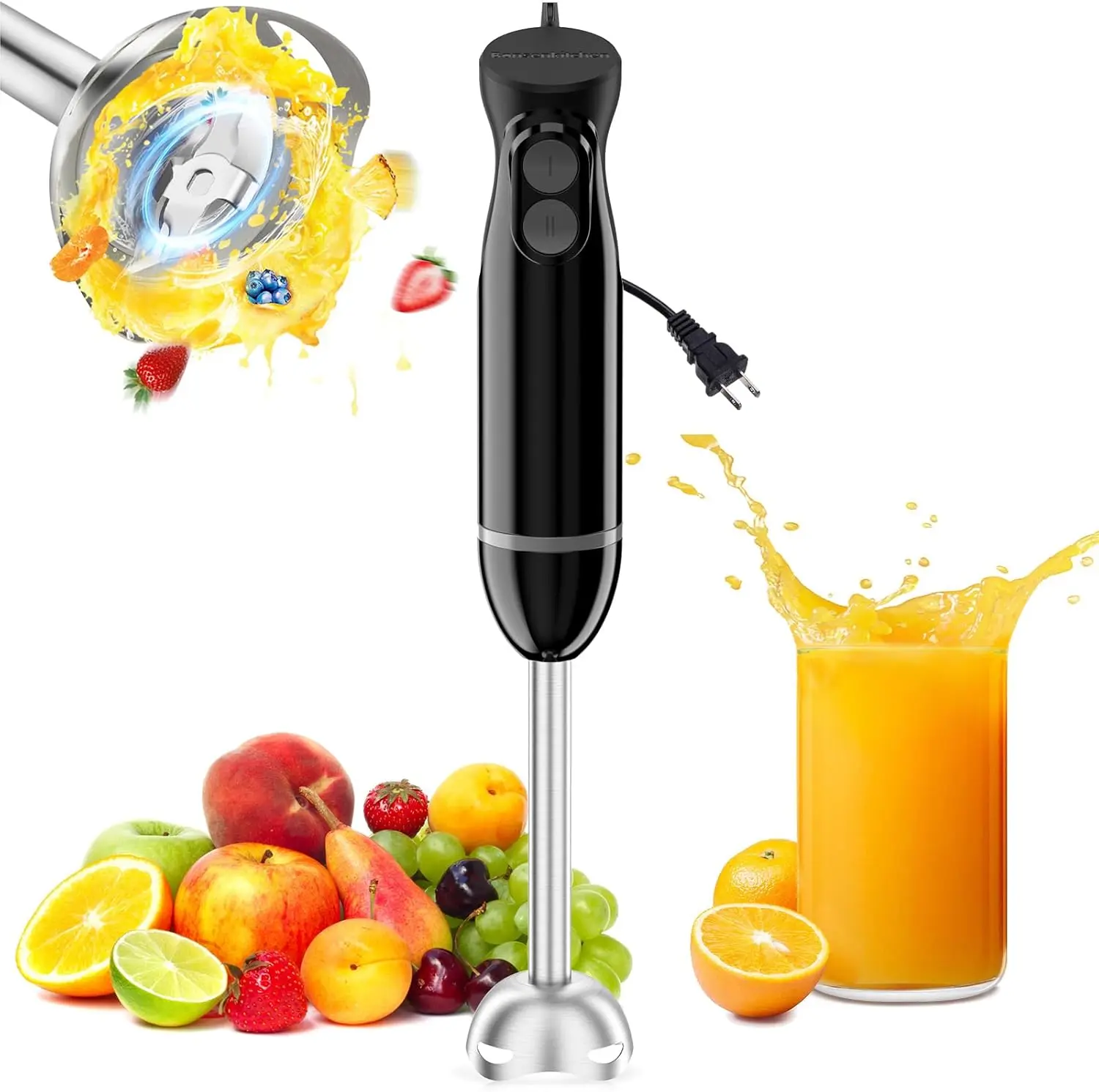 [New Deal] Hand Blender, Portable Electric Handheld Blender with 2 Mixing Speed, Stainless Steel Blades for Soup, Smoothies, and Baby Food, Stainless Steel Blade