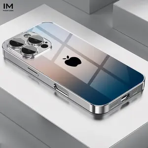 Apple Pattern Gradual Change Background Glass Casing, Smartphone Cellphone Cover, Mobile Phone Accessories for iPhone 11,12,13,14,15,16 Plus Pro Max