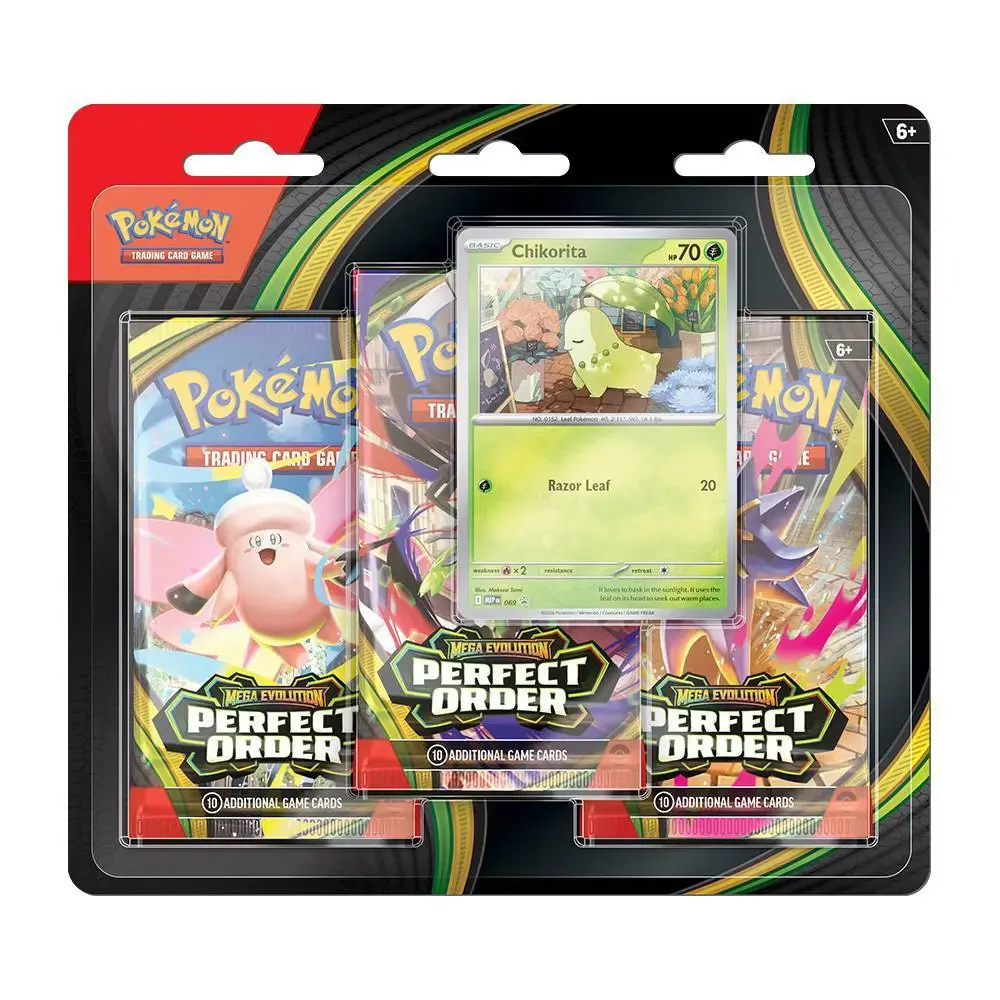 Pokemon TCG: Mega Evolution Perfect Order Expansion Collector's Edition Sealed 3-Pack Blister - New, Undamaged Plastic Trading Card Packs, Three Packs