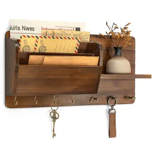 Key Holder Wall Mount, Decorative Wall-Mounted Mail Organizer with Shelf & Hooks for Entryway – 3-Tier File Organizer for Letters and Documents