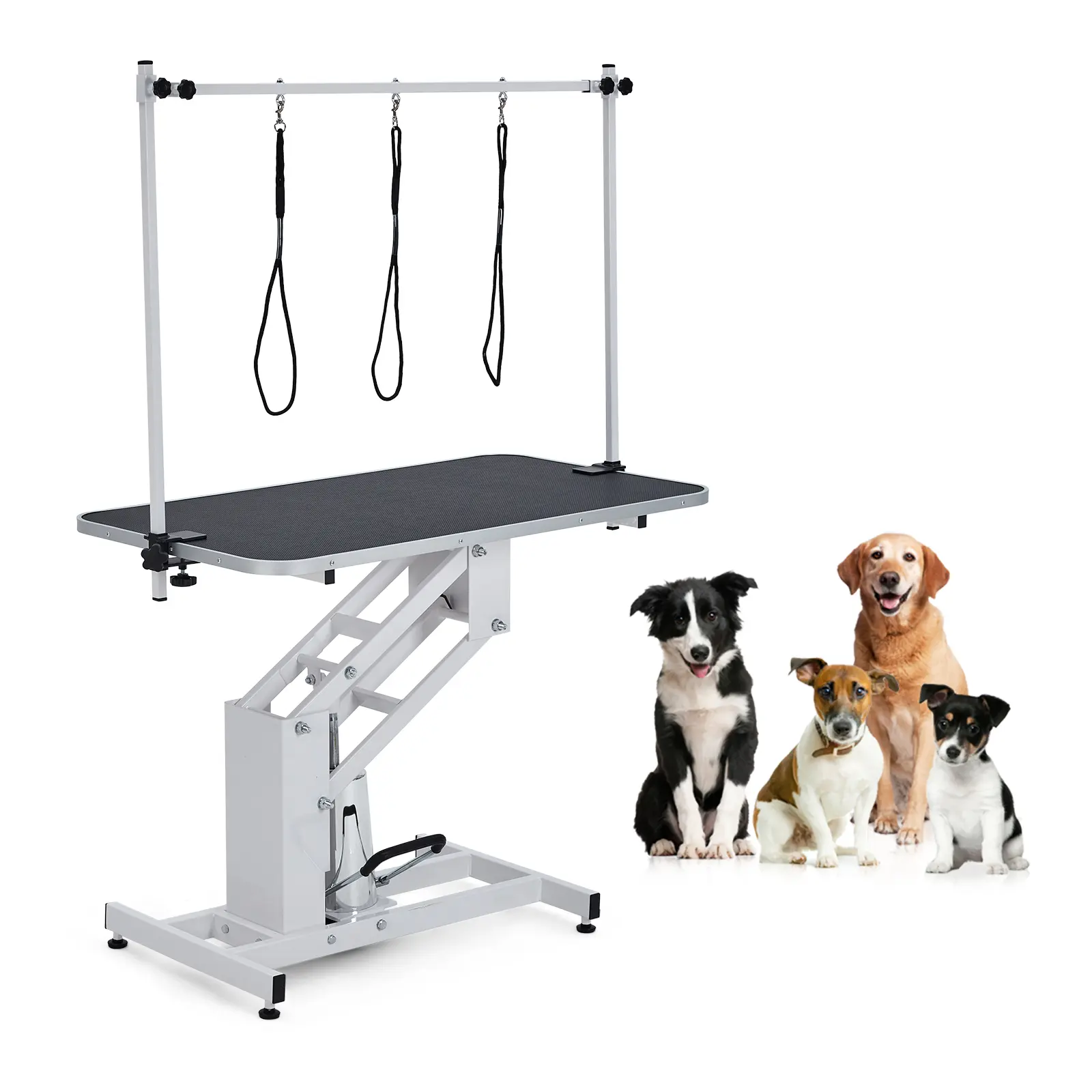 Professional Hydraulic Dog Grooming Table - Heavy Duty 350Lbs Capacity, 360° Adjustable Overhead Arm & Noose, 43.6"x23.6" Non-Slip PVC Surface, Salon-Grade Pet Grooming Station for Large Dogs (No Bending Advantage), 360° Adjustable Arm