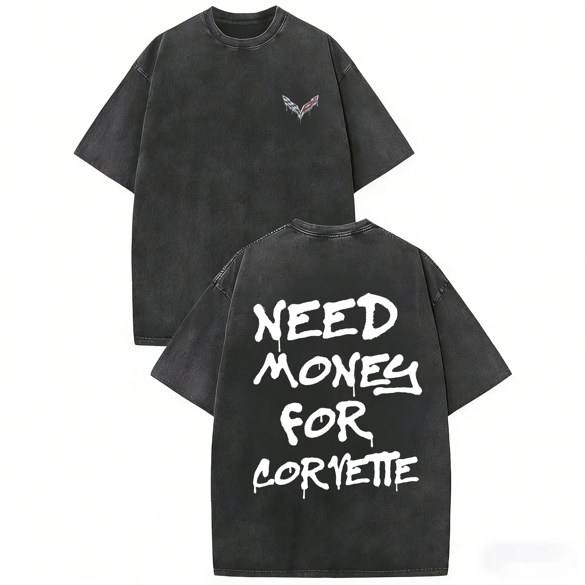 Corvette Retro Washed T-Shirt – Cozy 90s Vibes, Trendy Car Lover Graphic Tee, Essential Streetwear for Men & Women