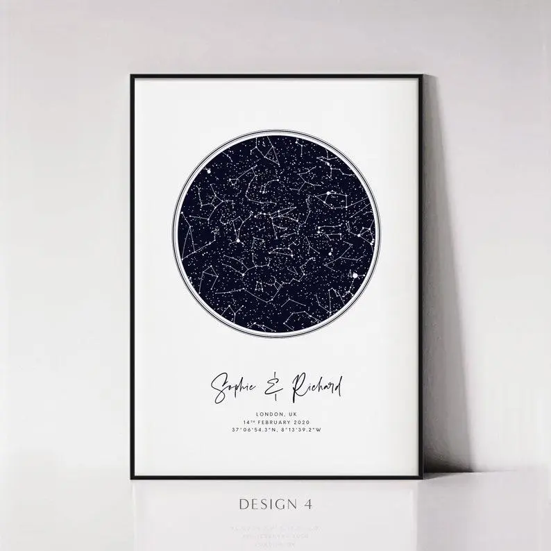 Custom Star Map Print, Framed Personalized Night Sky Poster, Wedding Anniversary Gift, Celestial Canvas, Constellation Printable Digital Art