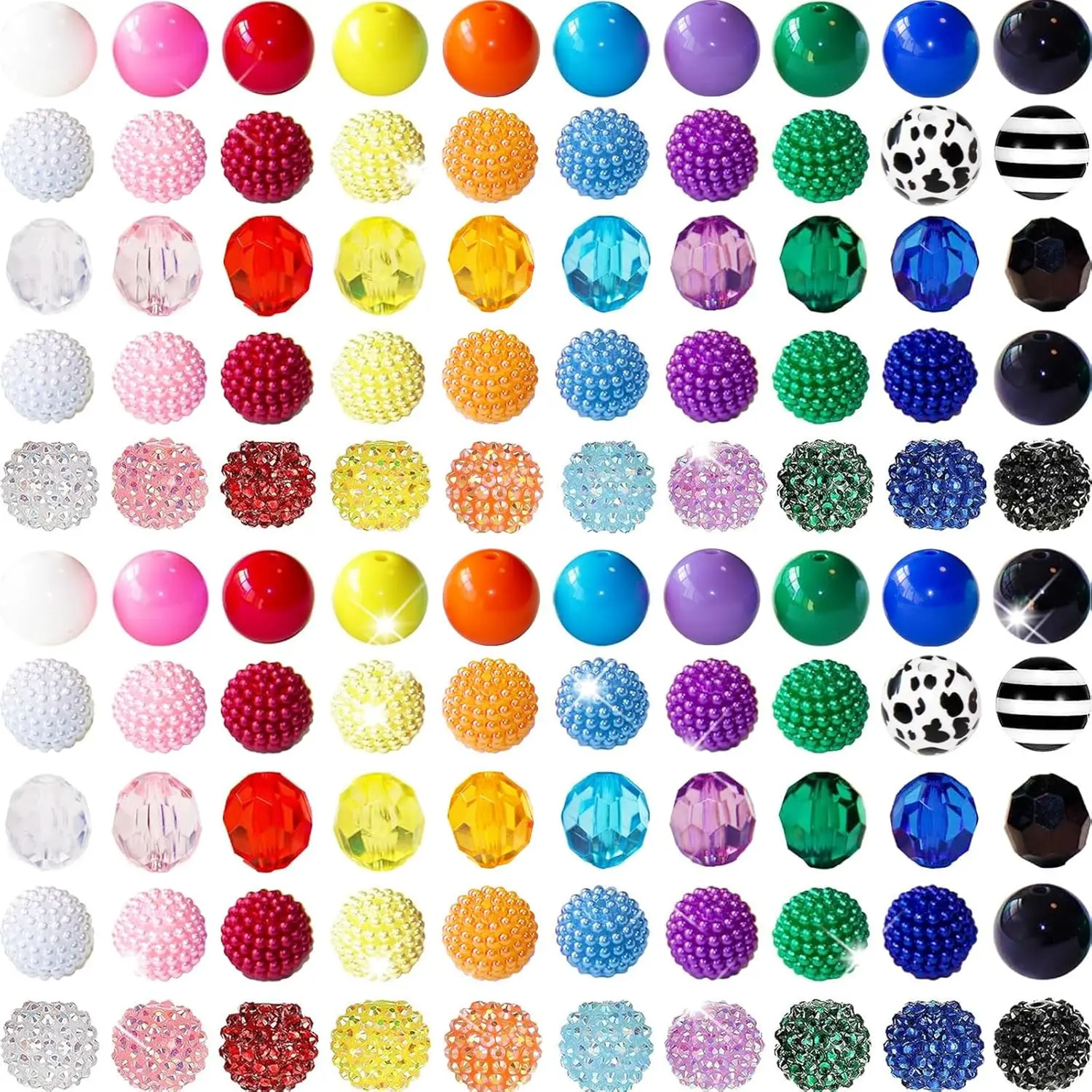 100 count 20mm Beads for Pens Rhinestone Bubblegum Beads Mixed   Round Chunky Beads Sparkly Craft Large Balls Beads for Pen Beadable  Bracelet Necklace DIY  Making Supplies