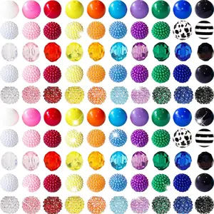 100 count 20mm Beads for Pens Rhinestone Bubblegum Beads Mixed   Round Chunky Beads Sparkly Craft Large Balls Beads for Pen Beadable  Bracelet Necklace DIY  Making Supplies