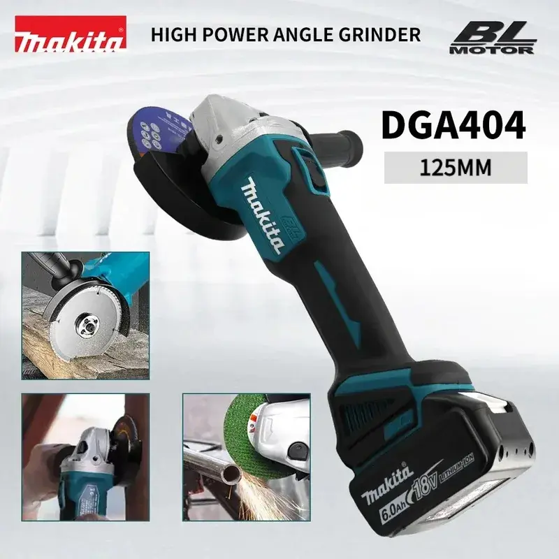 Makita DGA404 125mm 18V power tool, brushless motor, electric angle grinder, polisher, rust remover – a multi-purpose machine suitable for construction projects or woodworking DIY projects. variable speed