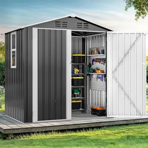 Yitahome 6x4FT Metal Outdoor Storage Shed with Window, Lockable Tool Storage Sheds, Steel Garden Sheds, with Sloped Roof for Backyard, Patio, Garage, Lawn
