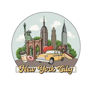 New York Collage - 3D Wooden Souvenir Magnet Featuring Empire State Building & NYC Icons Customizable Eco-friendly Gift