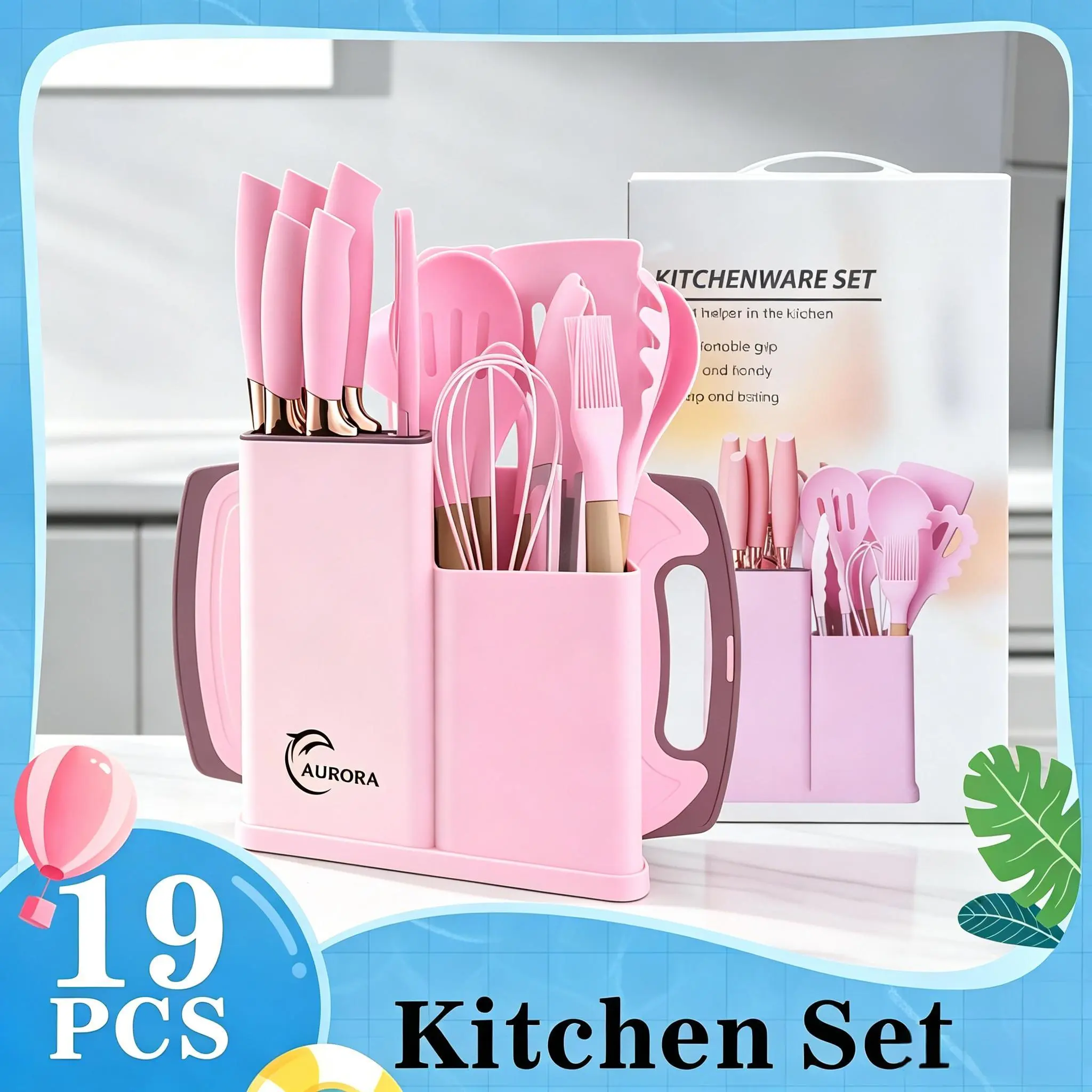 19-piece silicone kitchen utensil set, cooking tools with wooden handles, non-toxic, BPA-free, silicone spoon, rotating clamp, kitchen utensils, nonstick utensils with stand—an excellent choice for mothers, friends, or loved ones, kitchen soup ladle., Hea
