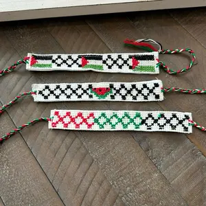 Authentic Handmade Palestinian Embroidery Handwoven Tatreez Palestinian Bracelets Keffiyeh Flag & Watermelon Design with Colorful Tassels