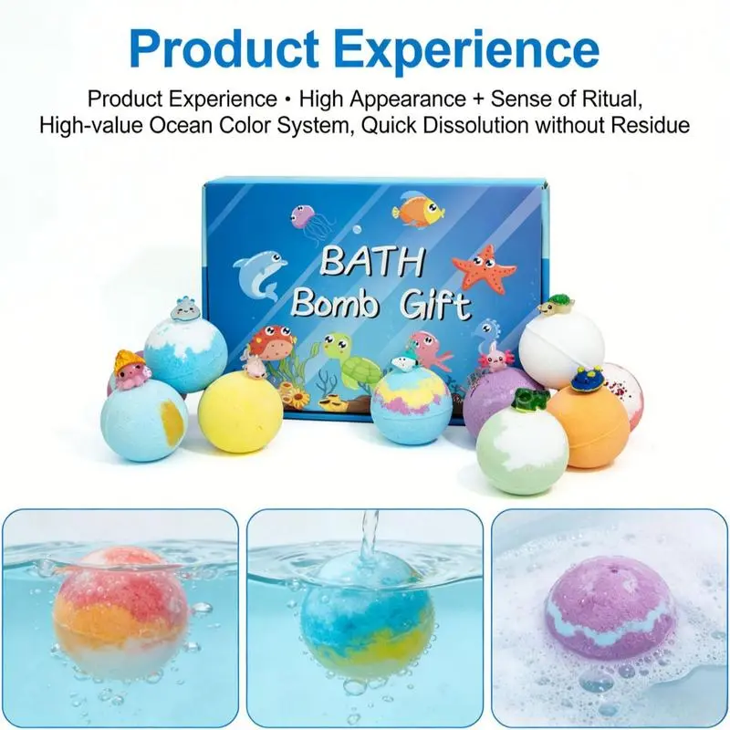 2026 New 12-Piece Children’s Bath Bombs Gift Set - Sea Salt Base with Surprise Toys Inside, Fresh Scents Fizzy Bubble Bath for Kids & Toddlers