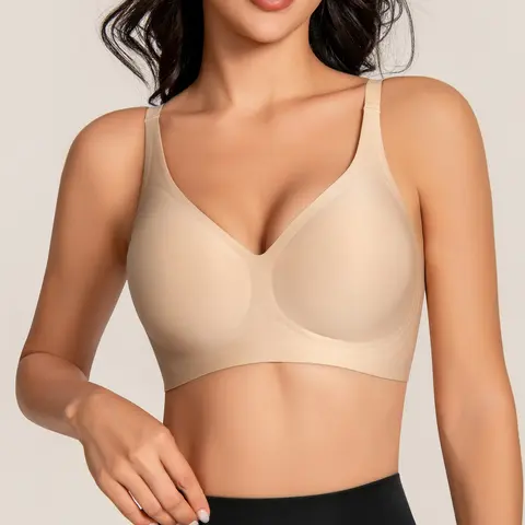 OUFALI Wireless Jelly Bras Women Comfortable Bra Supportive No Underwire Push Up Bras Seamless Everyday Bras Full Coverage T-shirt Bra
