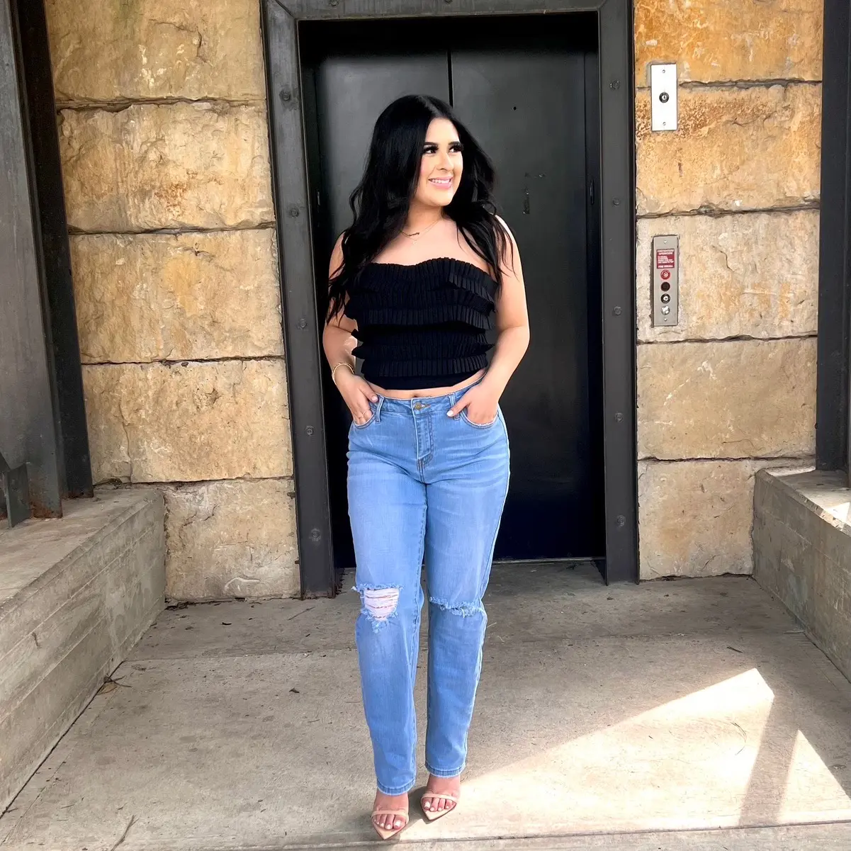 Addy Ruffle Tube Top-Black