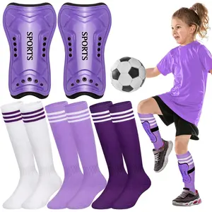4 Pcs Soccer Shin Guards Set for Girl Kids Youth Include 1 Shin Guards & 3 Sport Socks Protective Lightweight Gear Leg Pads Gear for 3-15 Girls Boy Children Teens